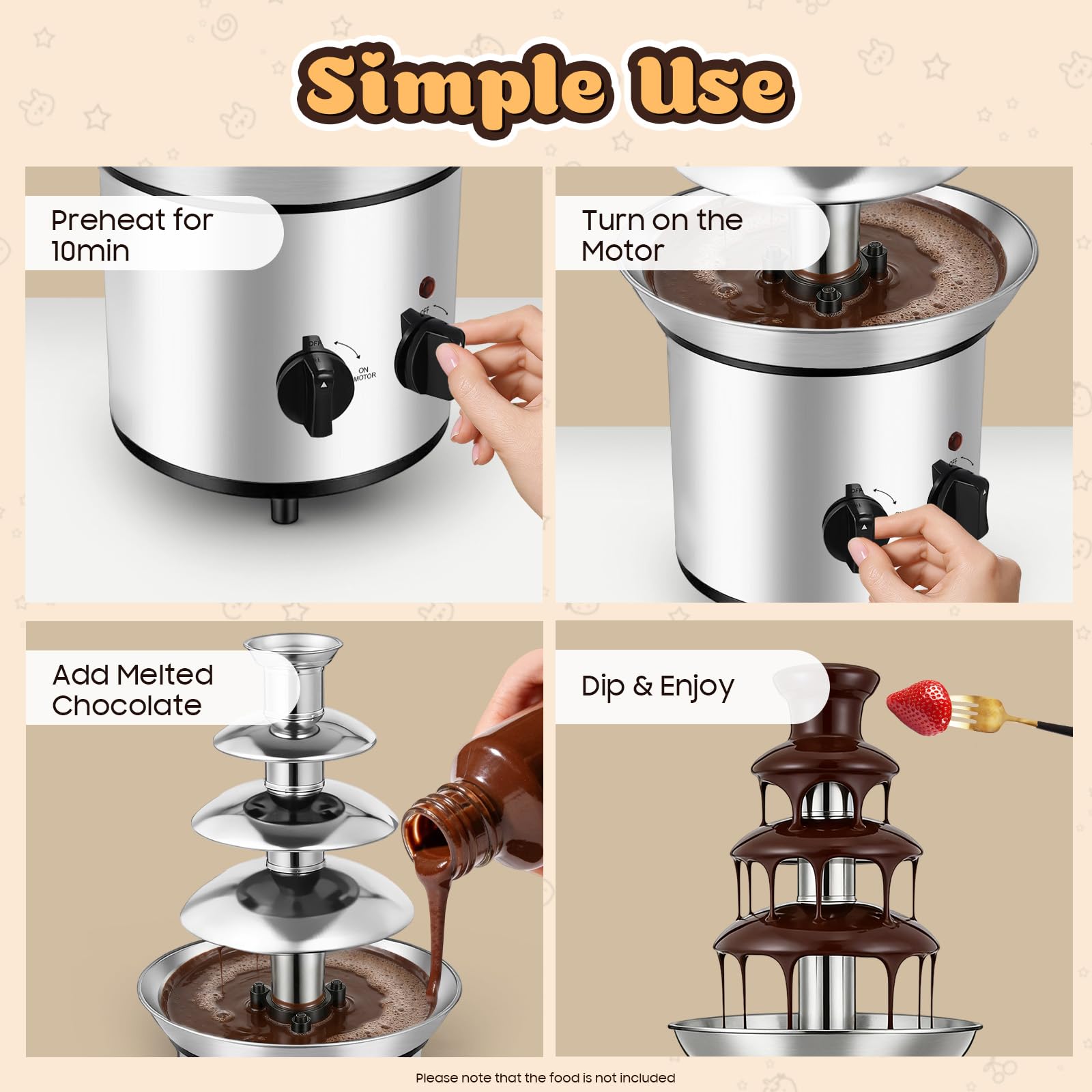 Fontaine À Chocolat Électrique 4 Étages 1,8L Professionnelle Cascade Chocolat 40°C Température Constante Acier Inoxydable, Machine Fontaine Chocolat Pour Fromage Fondue Fête Mariage
