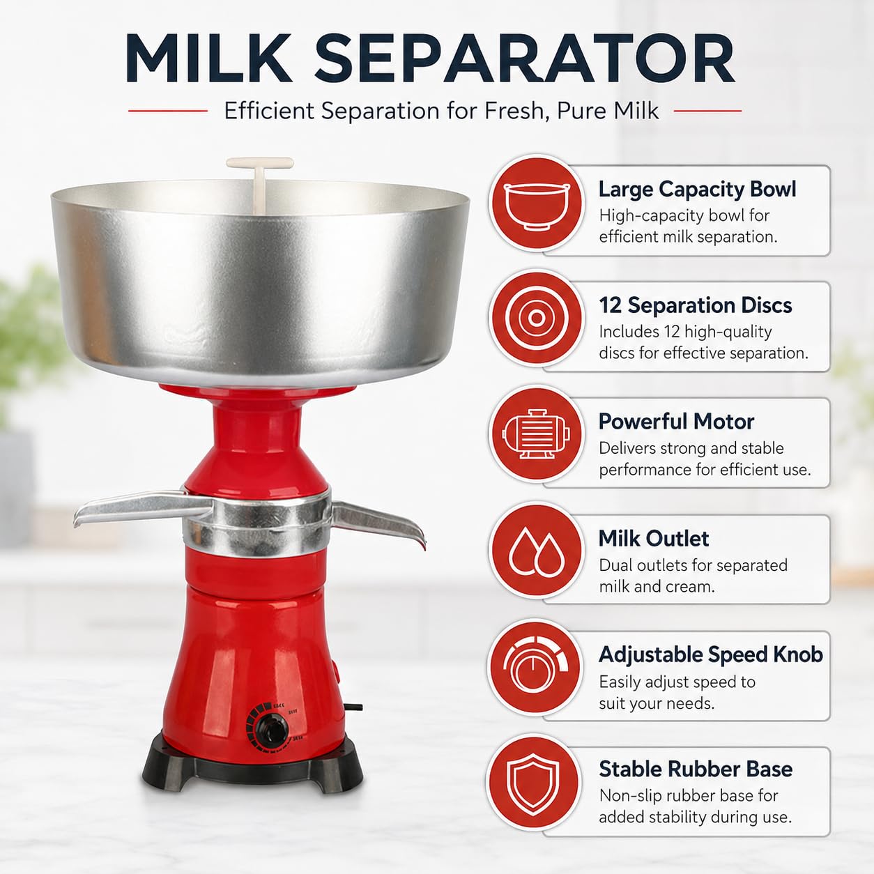 Elektryczny separator do śmietany, 80 l/h, do świeżego mleka koziego i krowiego, wydajny separator mleczny do ekstrakcji śmietanki