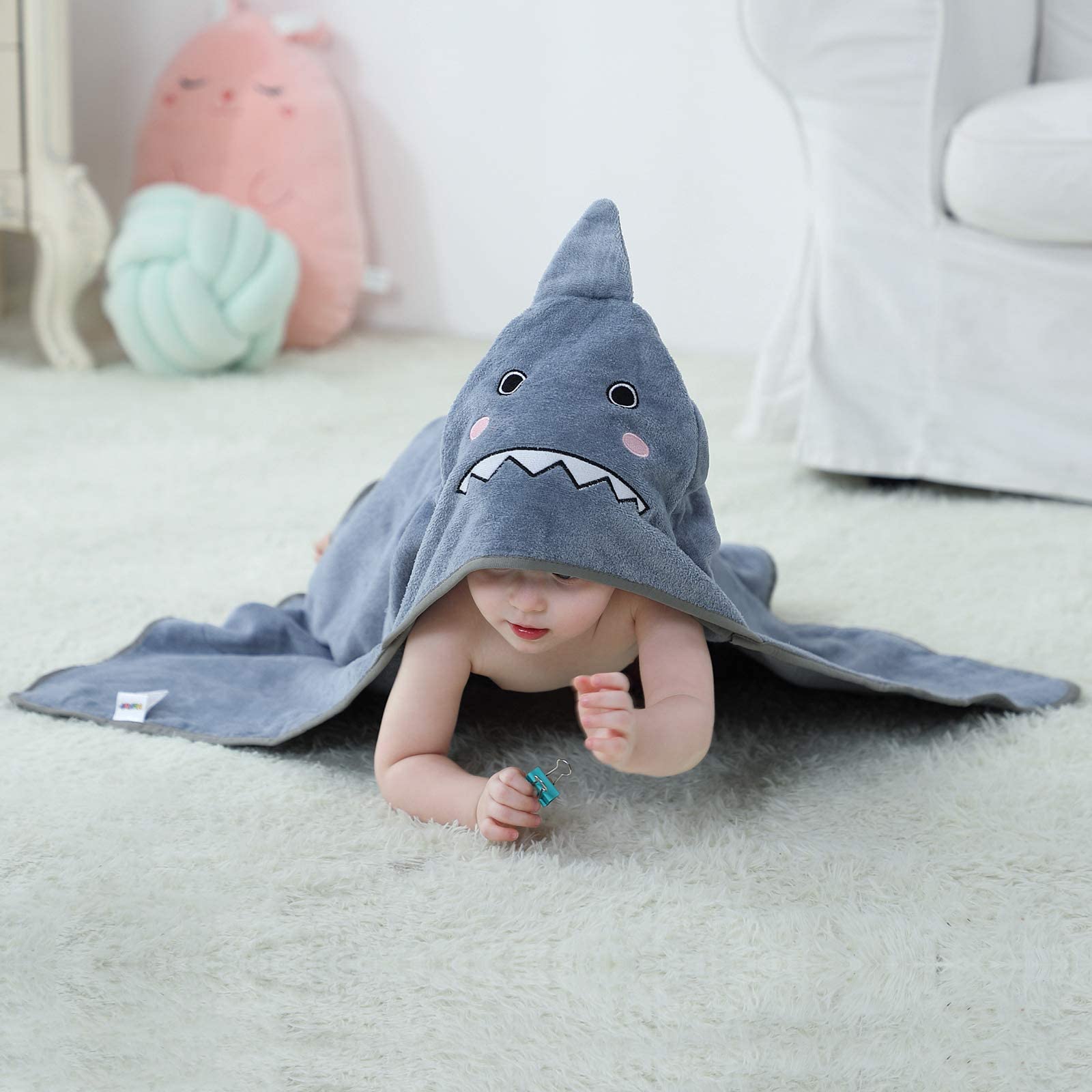 MICHLEY Toalla de baño unisex con capucha para bebé, de algodón, suave, para natación, para 0-6T, color gris