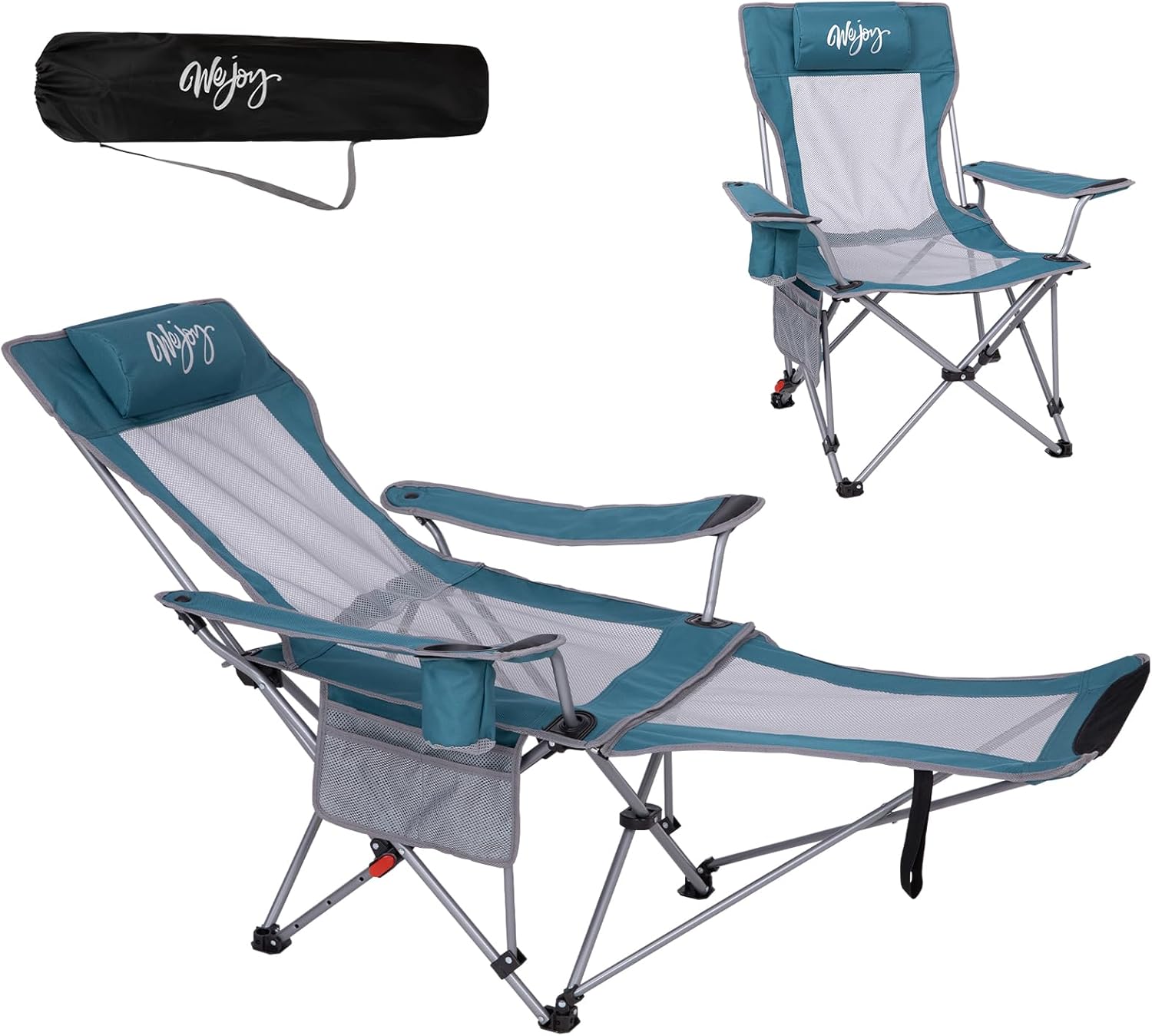 #WEJOY 2-in-1 Reclining Camping Chair with Footrest for Adults Folding Lounge Chair with Adjustable Backrest Lightweight Camping Chairs Heavy Duty Camp Chairs for Outdoor 1 Cyan/Grey