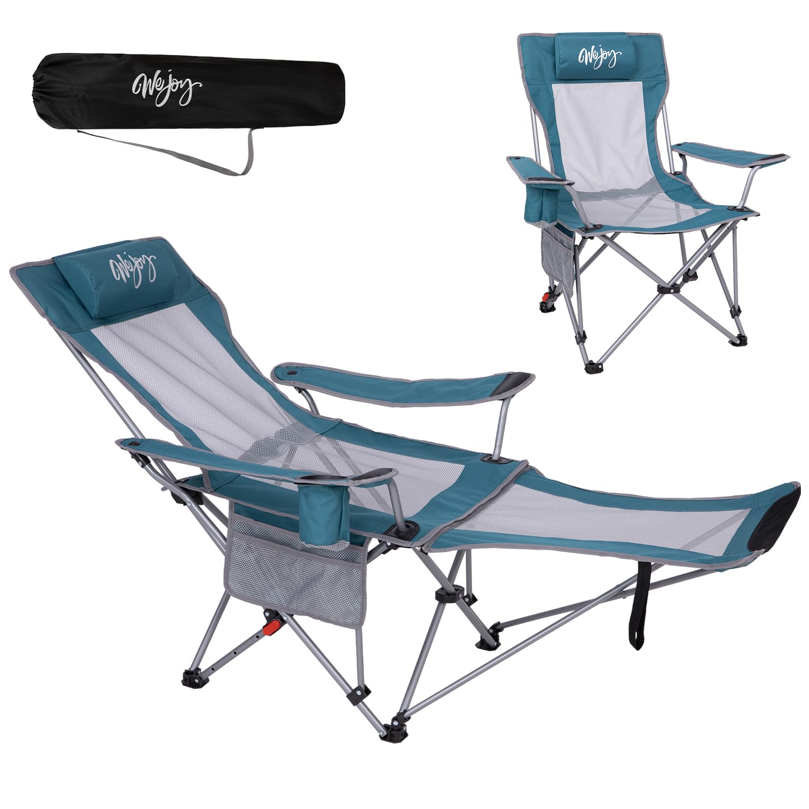 #WEJOY 2-in-1 Campingstuhl Faltbar 180kg mit Fußstütze,Strandstuhl mit 4-Fach Verstellbarer Rückenlehne, Liegestuhl Relaxsessel Liege mit Getränkehalter,Campingstuhl für Camping Outdoor