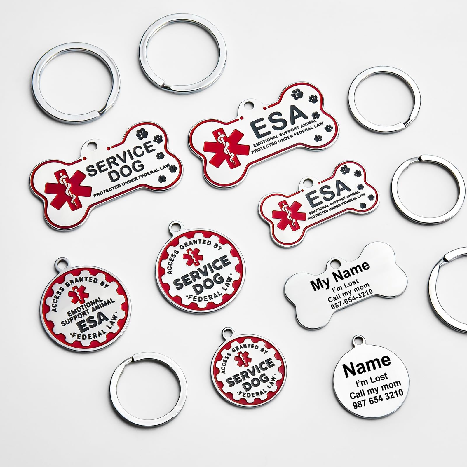 Personalized Stainless Steel Service Dog Tag - Custom Emotional Support Animal Tags for Small & Large Dogs and Cats - 4 Line Engraved Name ESA Dog Tag Ideal for Collars, Vests, and Harnesses (Bone)