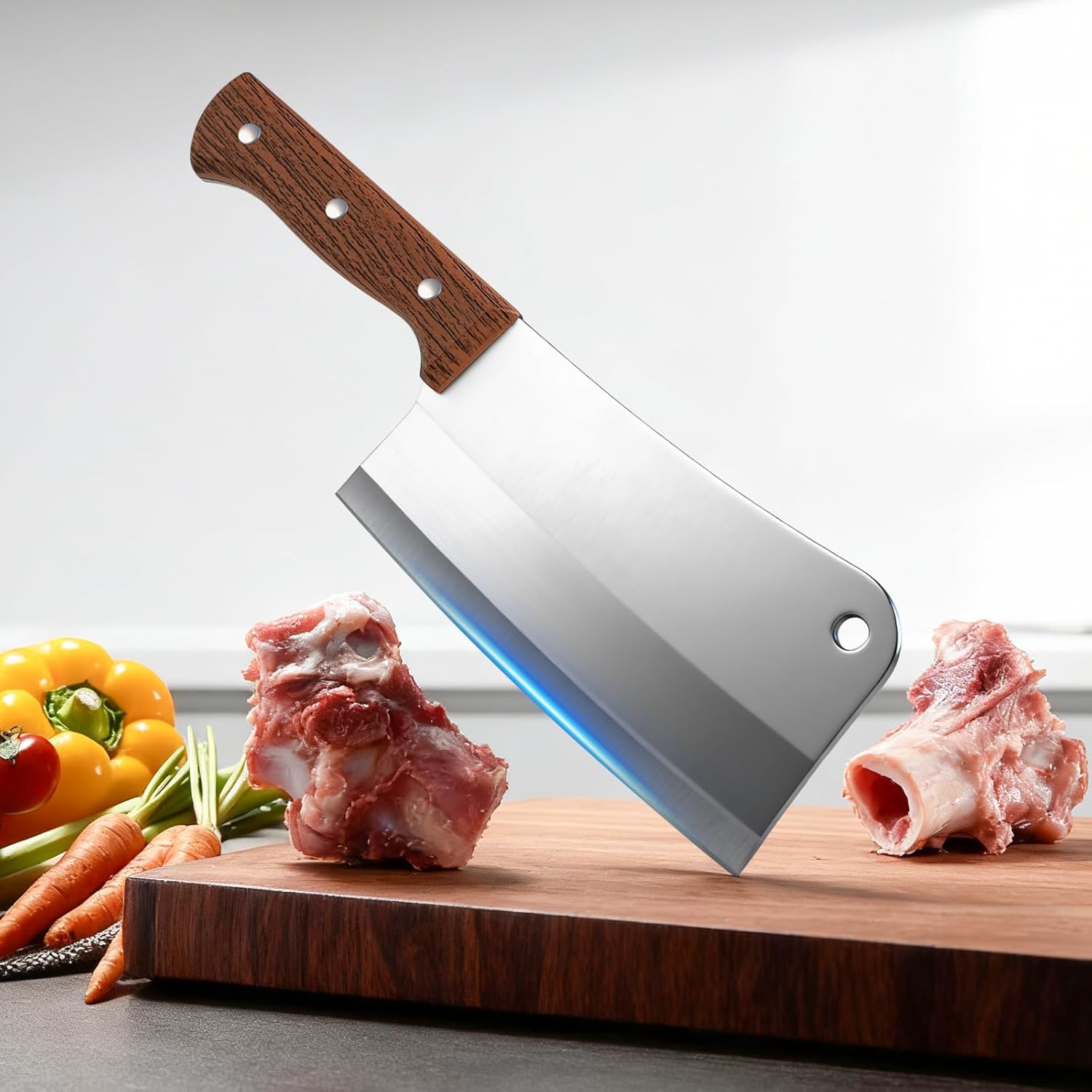 7 Inch Meat Cleaver Knife, Professional Butcher Knife, Heavy Duty Bone Chopper, Ultra Sharp High Carbon Steel Blade, Ergonomic Non-Slip Handle for Bone Cutting, Vegetable Chopping, Restaurant, Kitchen - Image 5