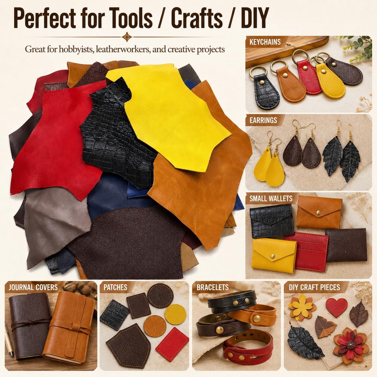 Genuine Cowhide Leather Scraps, 0.8–1.4 mm / 2–3.5 oz Thick, Mixed Colors, Thin Leather Scraps for Tools, Crafts, DIY Projects & Leather Crafting, 500 Grams