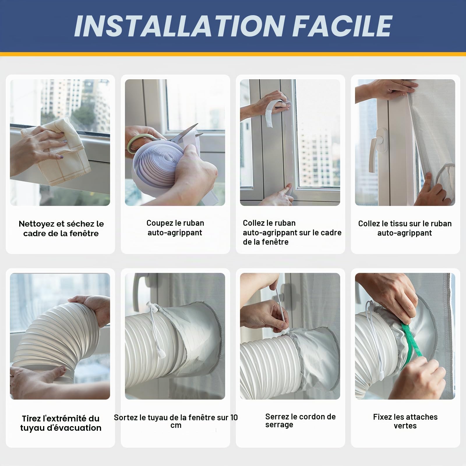 Loviga Kit d'étanchéité pour fenêtre de climatisation portable, effet d'étanchéité 100 % pour AC et sèche-linge, réglable 23 x 162 cm, imperméable et facile à installer