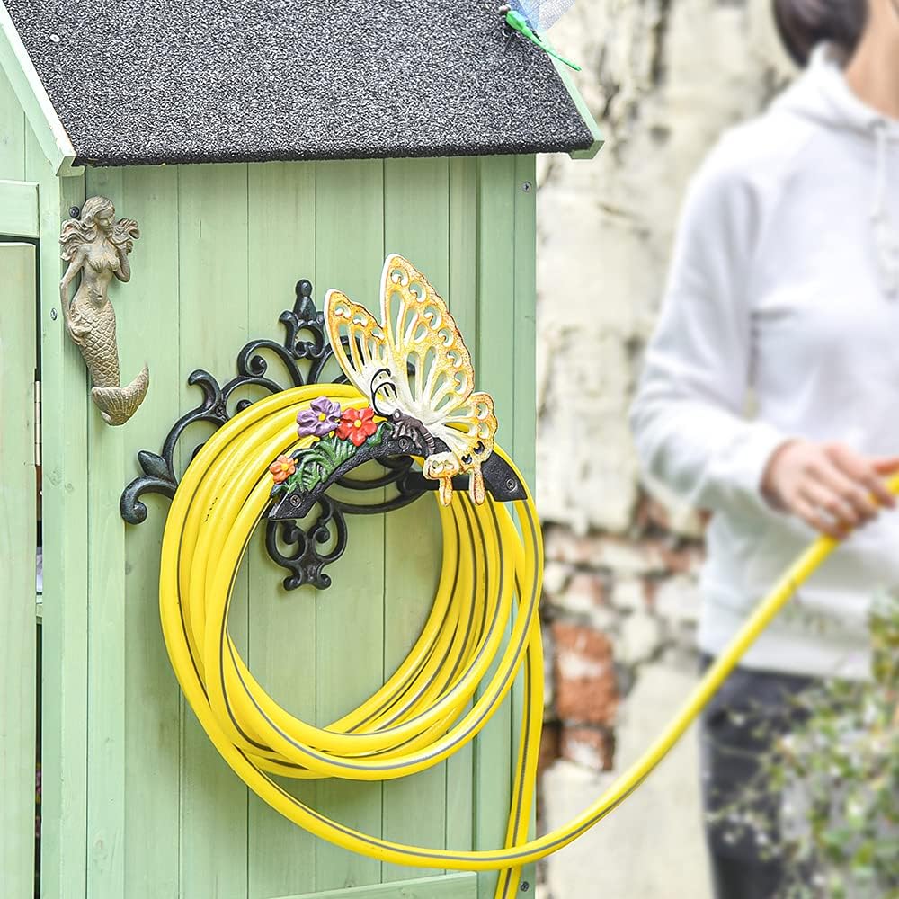 Sungmor Strong Water Hose Holder, Wall Mount Garden Hose Hanger, Heavy Duty Cast Iron Hose Reel Wall Mounted, Indoor Outdoor Watering Hose Hook, Yard Balcony Butterfly Water Pipe Storage Rack Butler