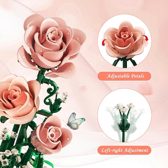 HiWEEGO Pink Flower Building Set with LED Light & Dust Cover 241 PCS