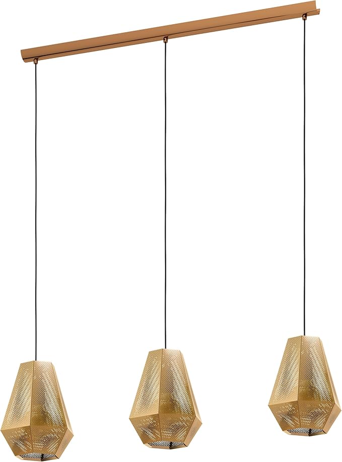 Eglo Eglo Hanglamp Chiavica 1, 3-lamps, industrieel, vintage, modern, hanglamp van staal en messing, eettafellamp, woonkamerlamp met E27 fitting, 43228