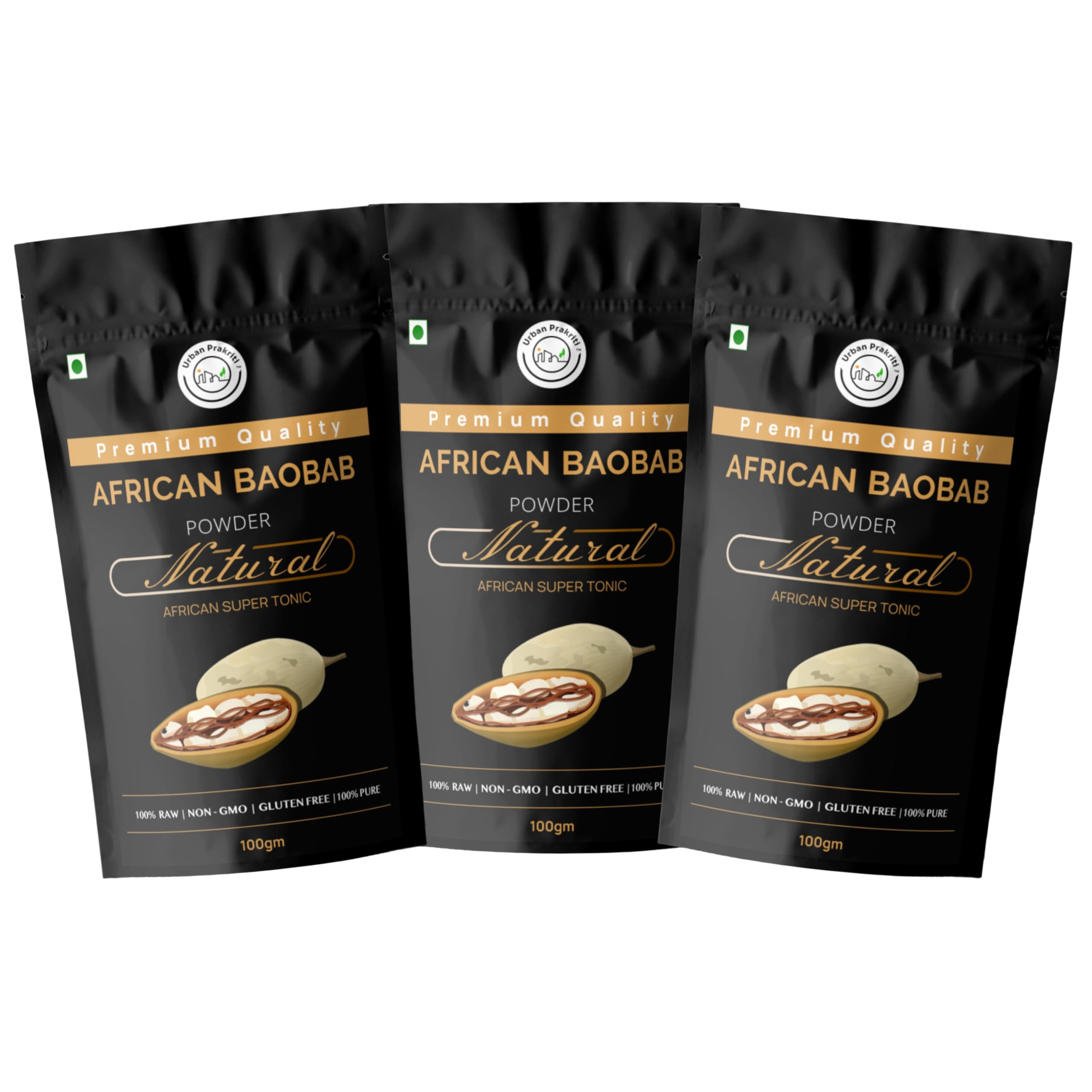Urban Prakriti African Baobab Powder (100g, Pack of 3) | Vegan Superfood for Men and Women | Best for the Gut Health, Immunity & Skin | Rich in Dietary Fiber, Vitamin C | Source of Potassium, Iron