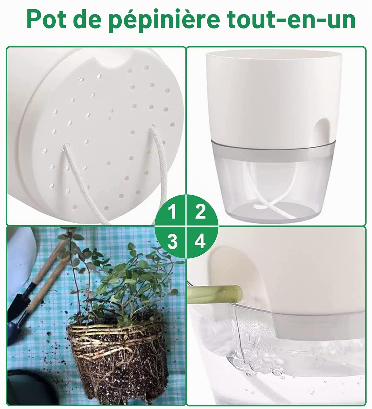 iDattel Pot de Fleurs avec Système d'Arrosage, Ensemble de Pots à Herbes pour Cuisine, Fenêtre Auto-Arrosant - Lot de 6 Pots de Jardin pour Herbes de Cuisine, 23,5/15,3/10,5/8,2 cm, pour Herbes
