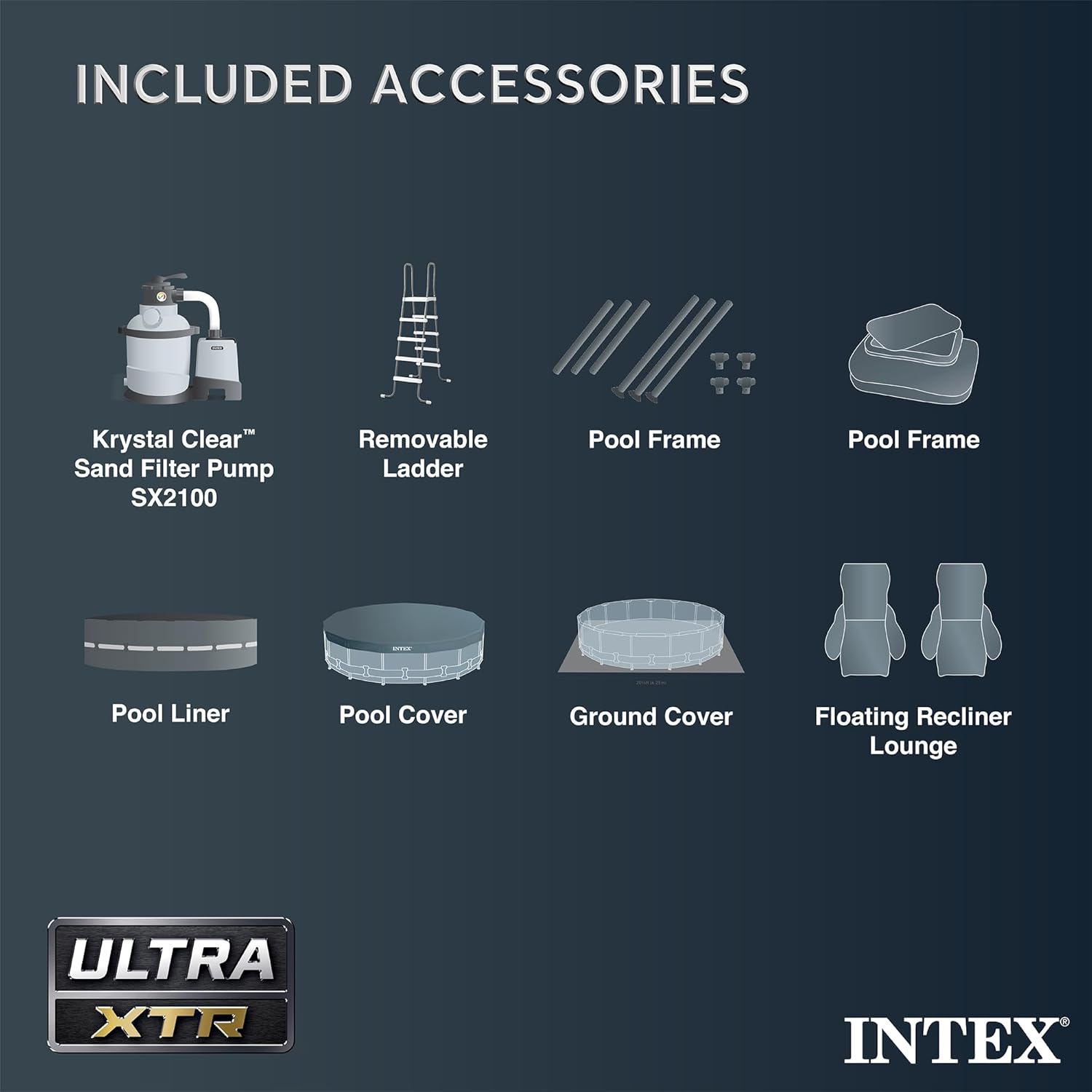 Intex 26333EH Ultra XTR 20ft x 48in Above Ground Swimming Pool Set with Sand Filter Pump, Inflatable Lounge Pool Recliners (2-Pack) and Inflatable Beverage Cooler