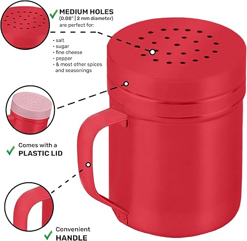 Miniatura 73 de CUSINIUM Salero de metal y pimienta, con asa, condimentos y especias con agujeros y tapas, 10 onzas, 2 piezas, estilo: mediano plateado,Negro