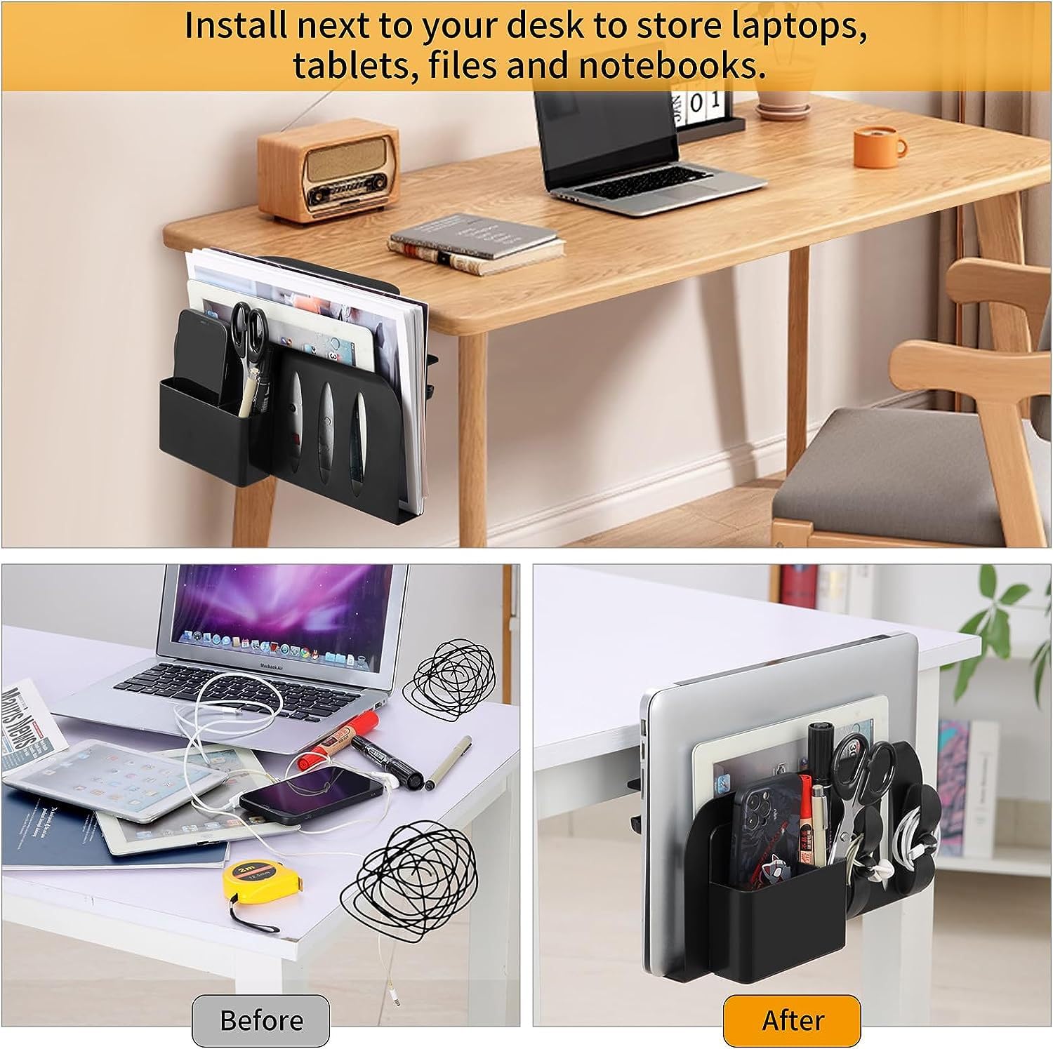 Seitlicher Schreibtisch-Organizer, Laptop-Halter Mit Magnetischem Stifthalter Und 2 Drahtklemmen, Rutschfester Und Kratzfester Metall-Schreibtisch-Organizer Unter Dem Schreibtisch