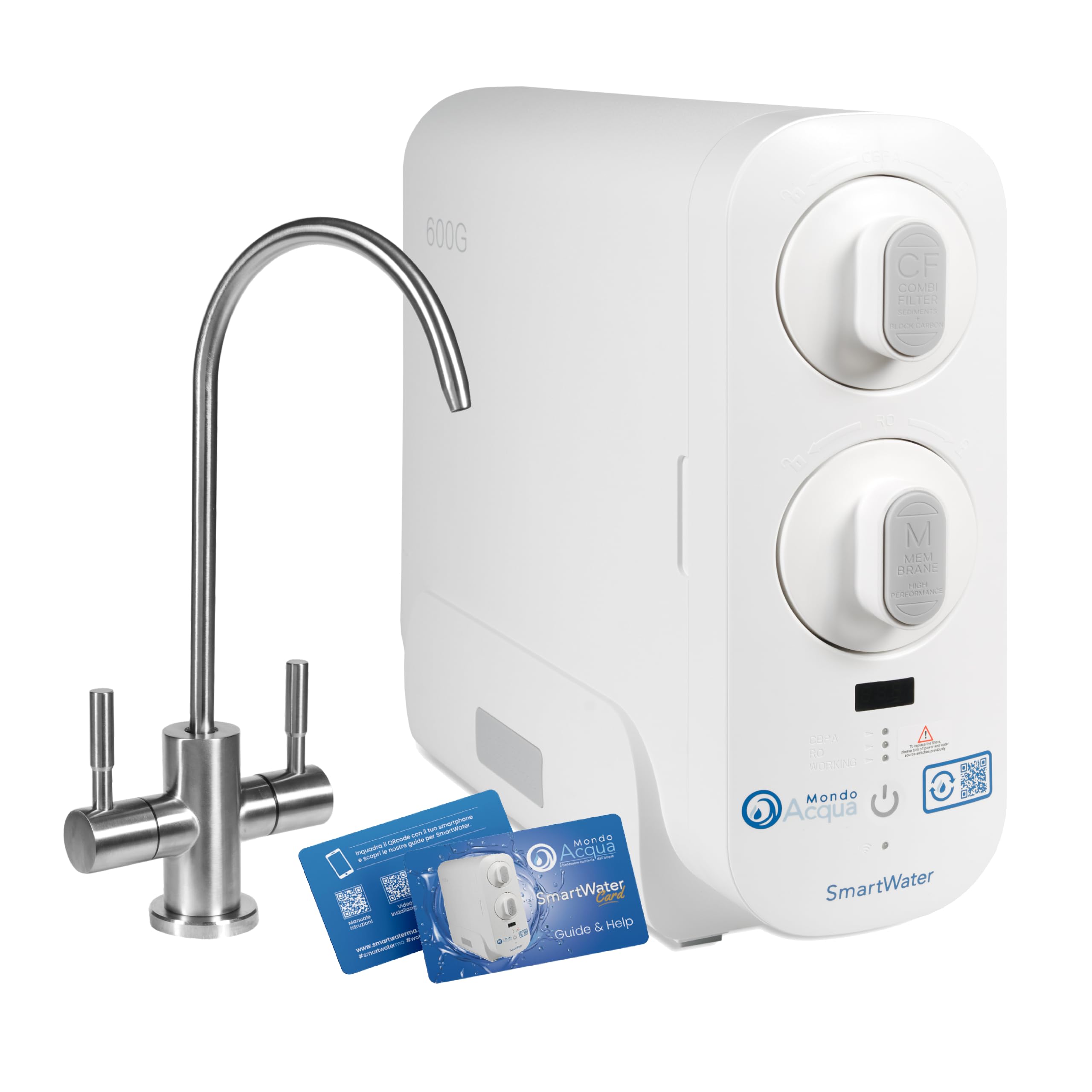 SmartWater depuratore acqua sottolavello a osmosi inversa e microfiltrazione, display TDS, senza abbonamento, 2304 L al giorno, 1,6 L min, bianco