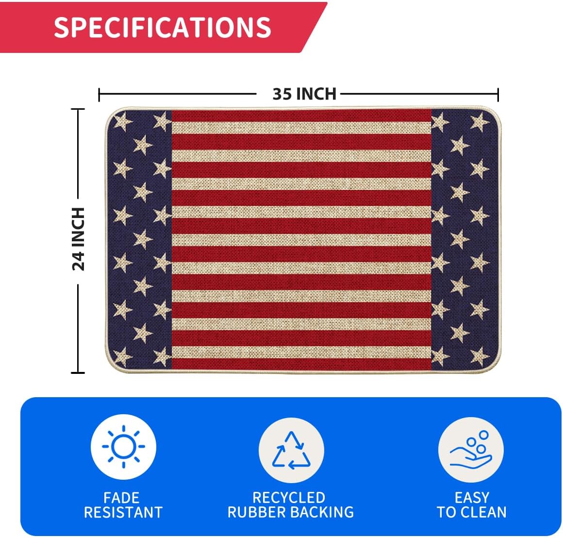 Artoid Mode Stars Stripes Patriotic 4TH of July Doormat, Memorial Day Home Decor Low-Profile Switch Rug Door Mat Floor Mat for Indoor Outdoor 24x35 Inch