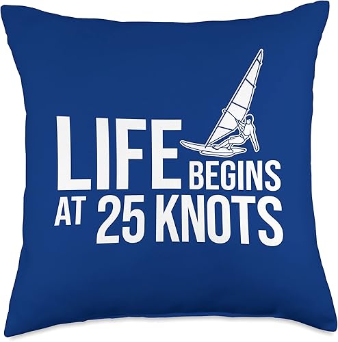 Windsurf Gifts & Accessories Life Begins at 25 Knots-Windsurfer Throw Pillow, 18x18, Multicolor