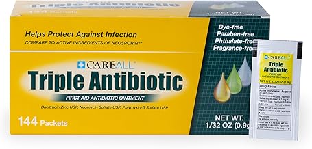 CareAll Triple Antibiotic Ointment (144 Pack), 0.9gr Foil Packet. First Aid Ointment That Prevents Infection in Minor Cuts, Scrapes, and Burns
