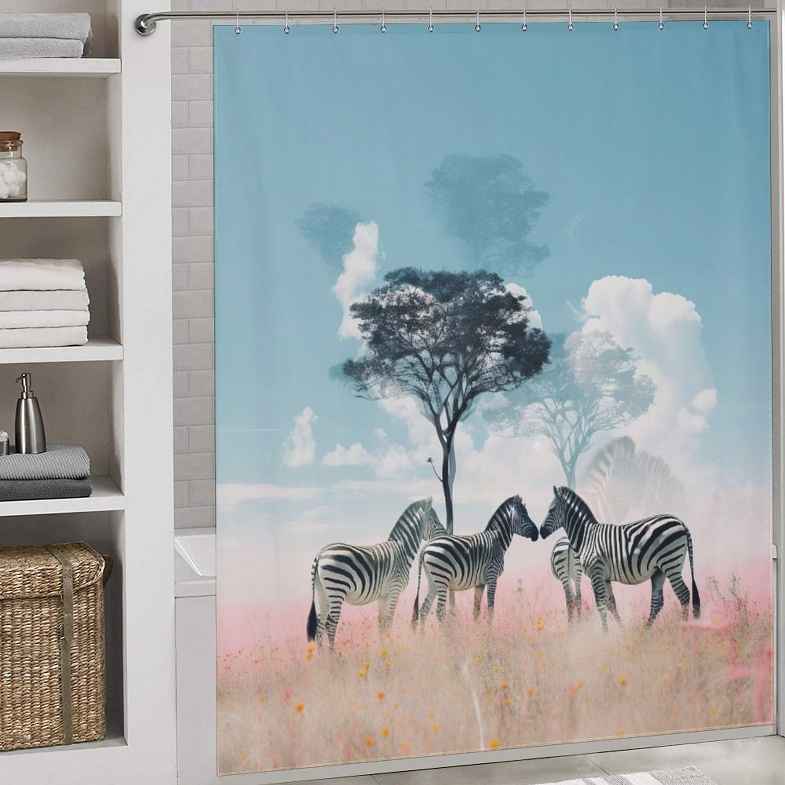Rideau de douche zèbre 183x183 cm en polyester imperméable avec crochets