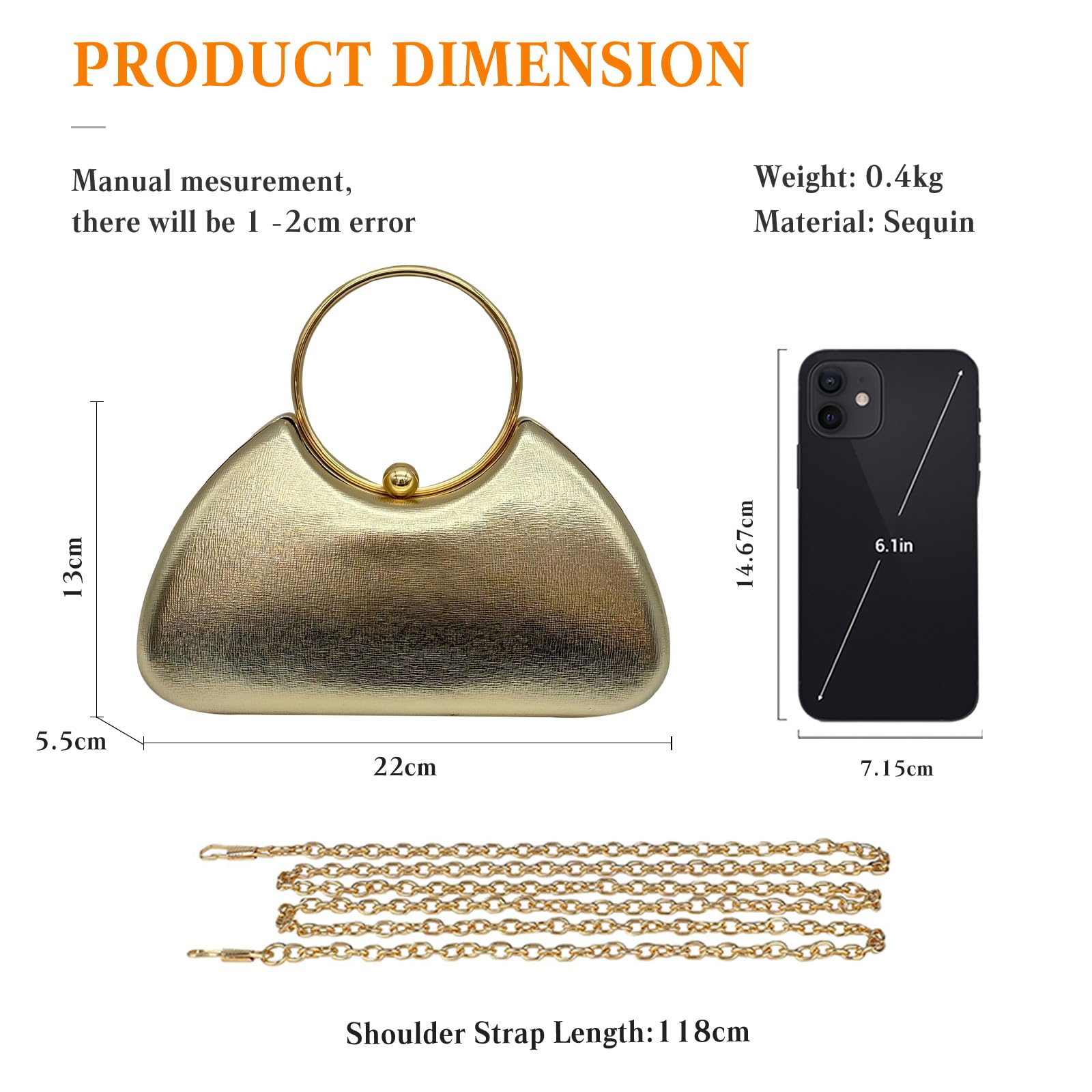 Borsetta da Sera da Donna Clutch in Pelle PU lucida Pochette Piccolo con Catena Borsa Sposa Elegante Gorgeous Borsa a Spalla a Tracolla Messenger per Festa Ballo Cocktail Cerimonia