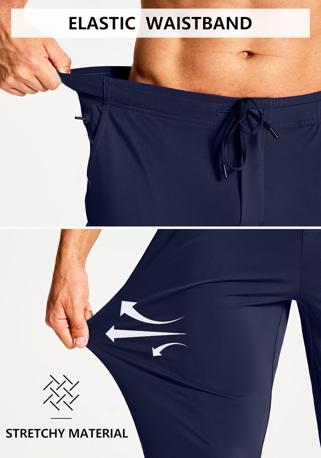 Men's Athletic Joggers Stretch Sweatpants with Zipper Pockets Running Workout Gym Track Golf Pants for Men - Image 3