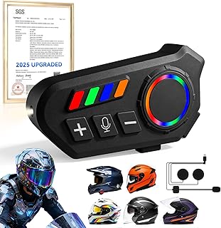5.0 Motorcycle Bluetooth Headset Helmet Speakers【V1.5.0 Smart Chip】【German 3D Stereo Sound】 Noise Cancellation, 1500mAh Ba...