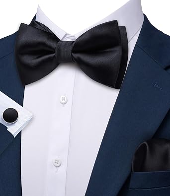 Barry.Wang Bow Ties for Men Pre-tie Bowtie Set Silk Handkerchief Cufflinks