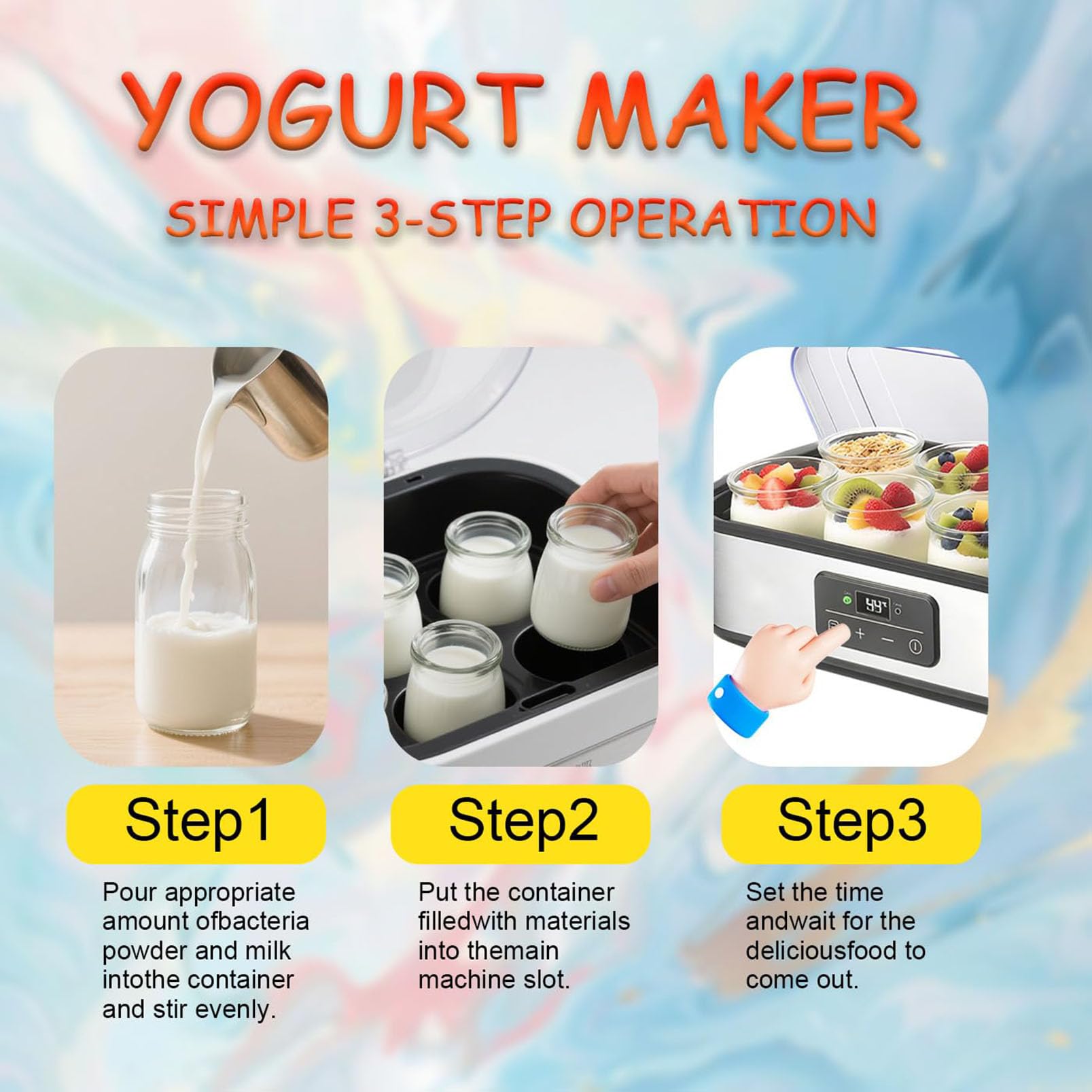 Yogurtiera Automatica, Yogurtiera da 1500 Ml con 8 Vasetti da 180 Ml, | Controllo Regolabile della Temperatura e del Tempo, per Yogurt, Fermentazione del Natto e Produzione di Vino di Riso(8 units)