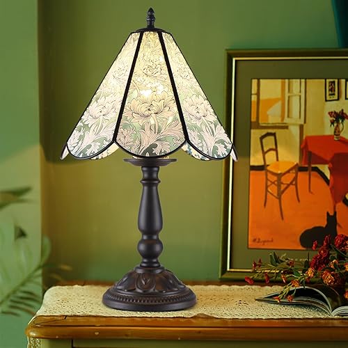 Lámpara de mesa vintage de 18 pulgadas, 60 W, lámpara de escritorio vintage de cristal retro con interruptor controlado, soporte para lámpara de