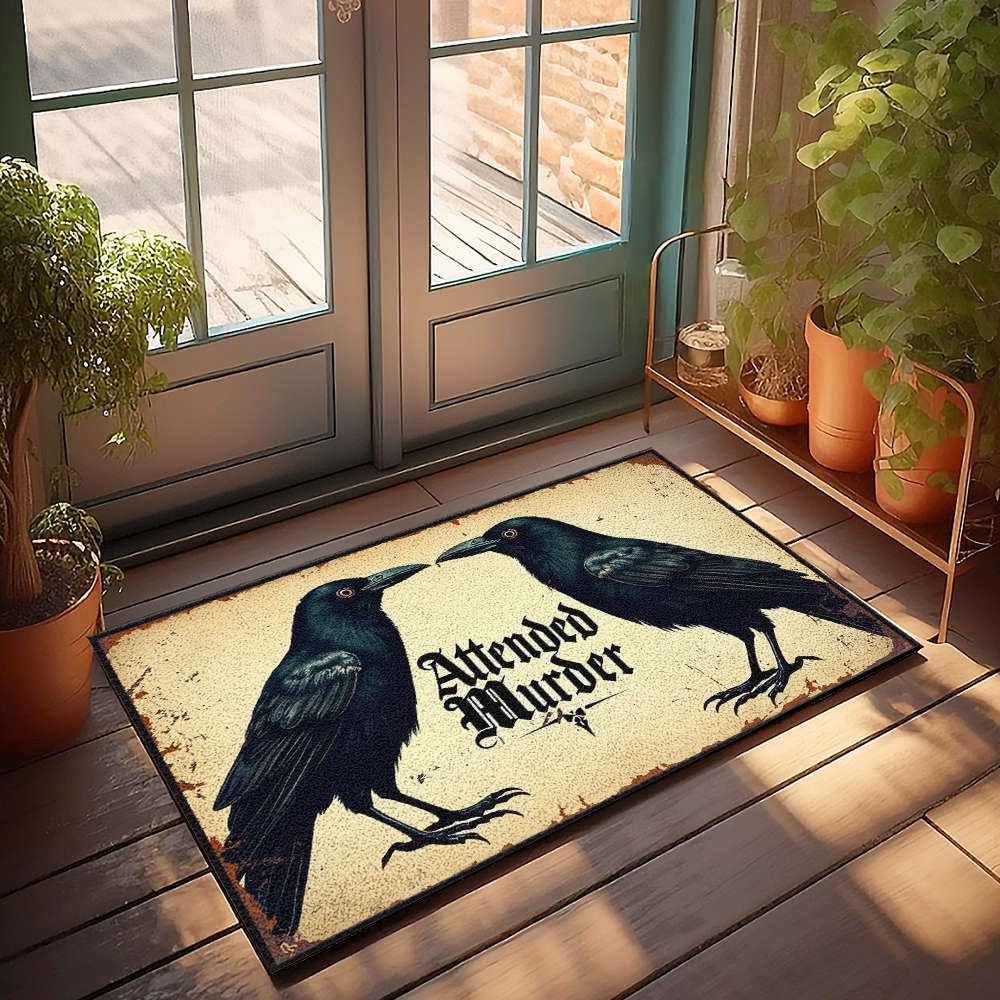 Paillasson d'extérieur corbeaux texte gothique tapis de bain amusant 50 x 80 cm
