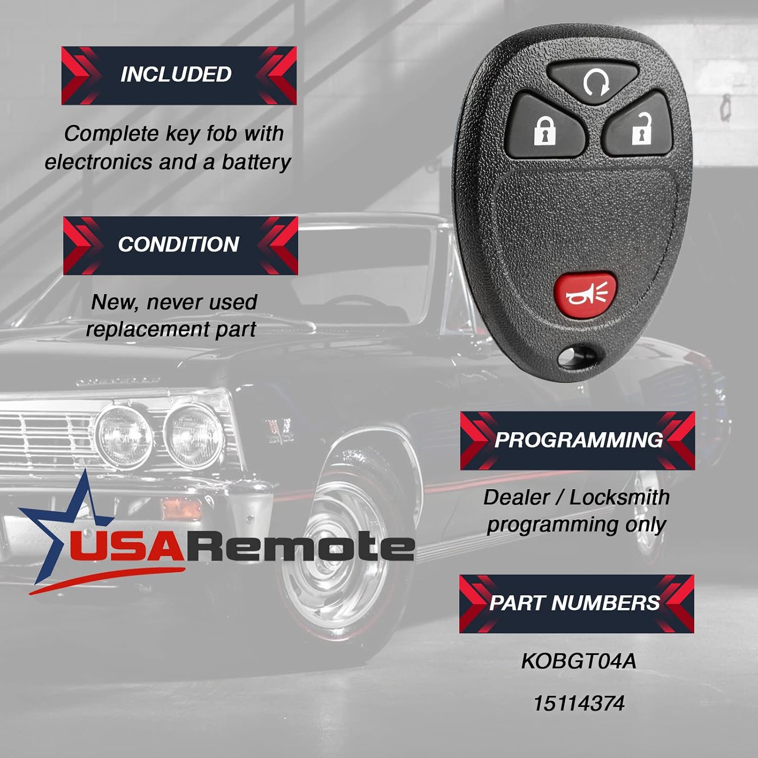 USARemote Keyless Entry Remote Fob with Replacement Ignition Key for 2006-2011 Buick Terraza Chevrolet HHR Uplander Pontiac Montana Saturn Relay (15114374, B111-PT)