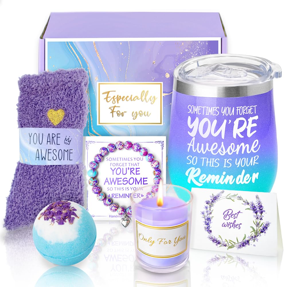 Sheinly Birthday Treat Gifts for Women, Relaxation Spa Bath Set for Friends Sister Bestie Wife Coworkers Ladies Hamper Birthday Gifts You're Great Gifts Dreamy Blue Purple-image-20