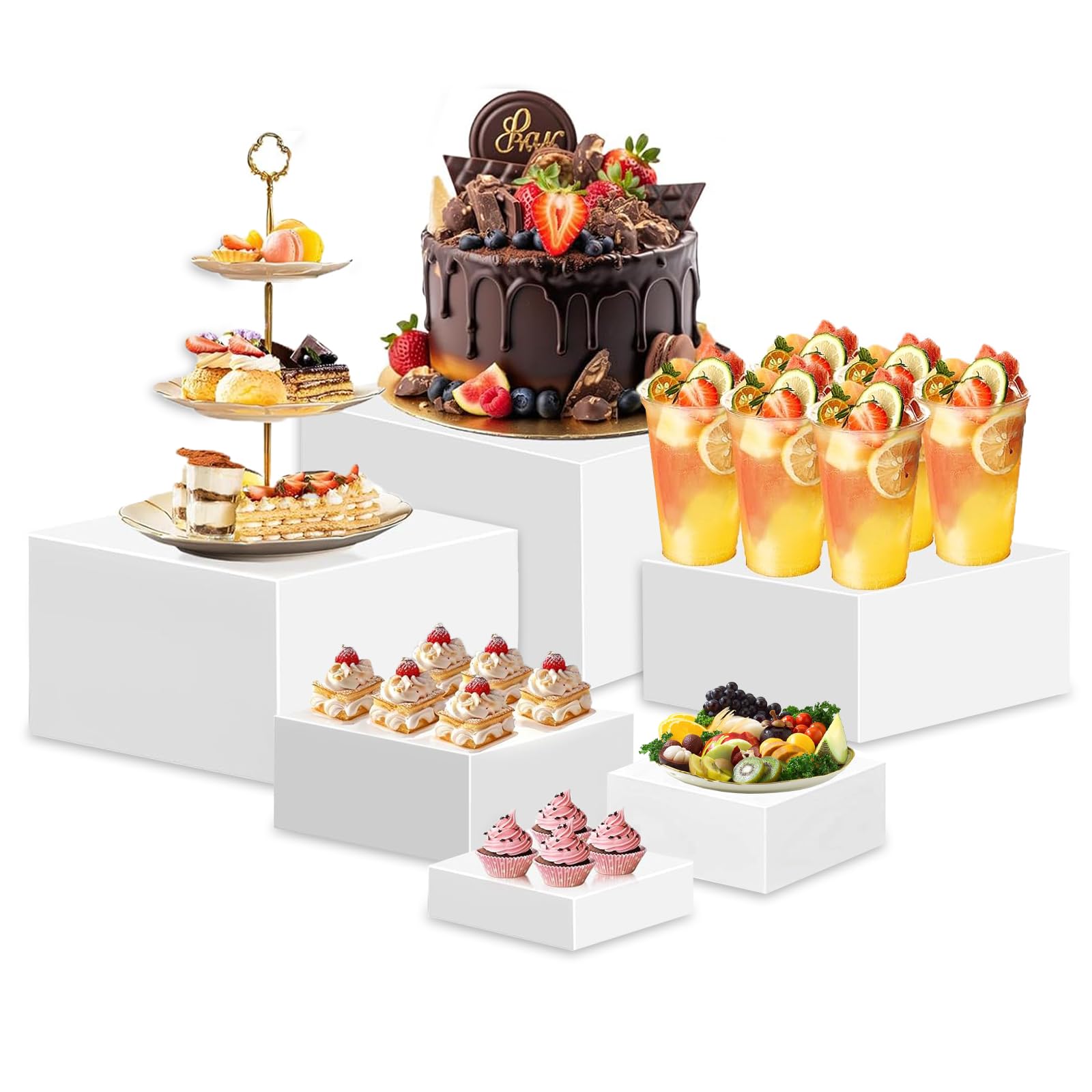Msiud 6PC Buffet Riser Acrylic Cube Set, Food Display Stands