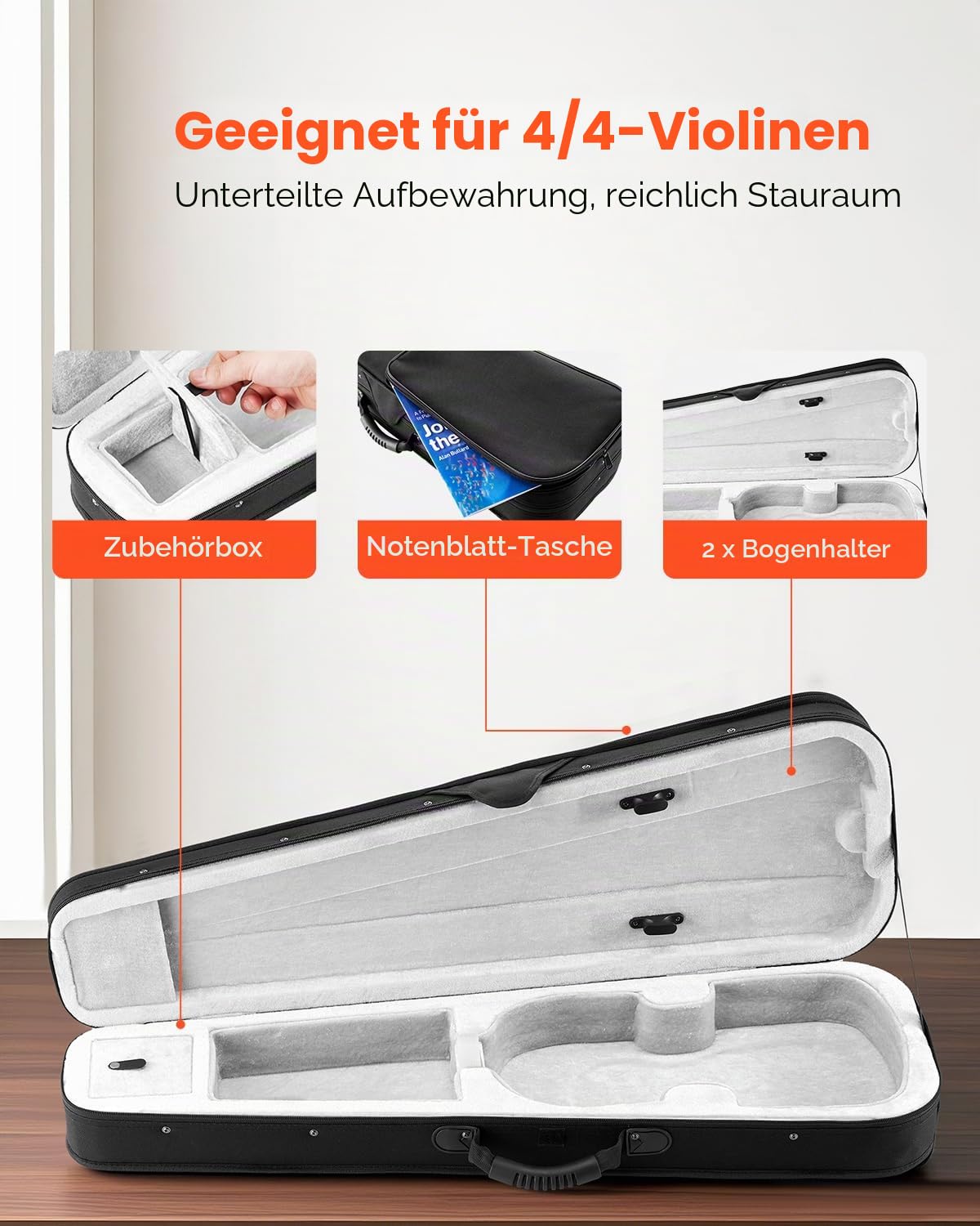 VEVOR 4/4 Violinenkoffer in voller Größe, wasserdichtes Nylon, Geigenkoffer, Geigenkasten mit Weichfutter, zwei Schultergurten, kratzfest, professionelle dreieckige Form, für Violine, schwarz
