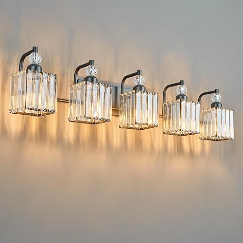 Lámpara de tocador de baño de 5 luces, moderna, color negro, accesorios de iluminación de tocador para baño, sobre espejo, accesorios de iluminación