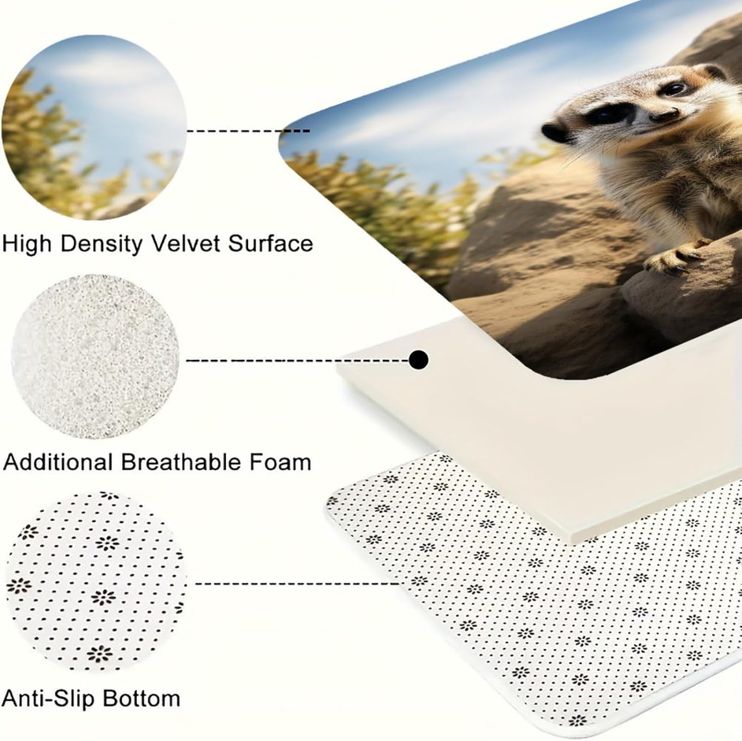 Meerkat Animal Kitchen Mat Set of 3 Waterproof Floor Mats Non-Slip Kitchen Rugs Premium Flannel Rug Heavy Duty Standing Mat for Kitchen Home Bathroom Laundry