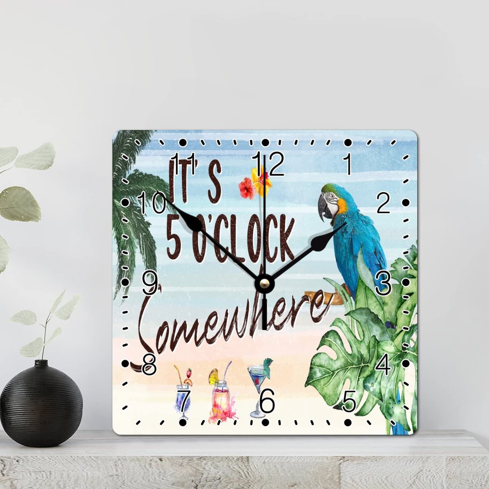 Horloge murale It's Five O'clock Somewhere, idée cadeau originale en bois