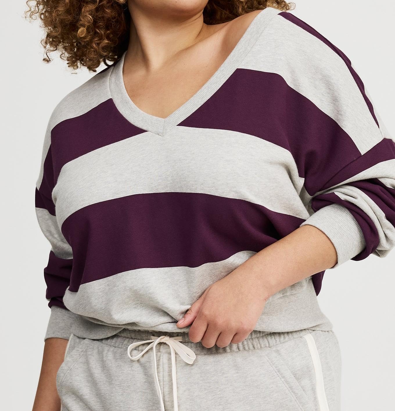 Torrid Women's Plus Size Shirt - Drop Shoulder V-Neck Pullover Long Sleeve Top