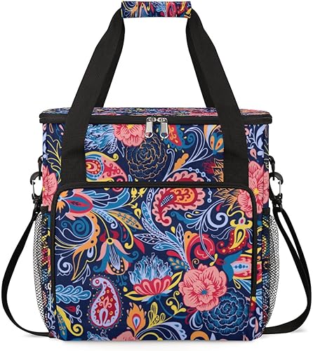 Bolsa de café con estampado de flores de cachemira, bolsa de almacenamiento de viaje étnica compatible con Keurig K-Mini o K-Mini Plus, portátil, de