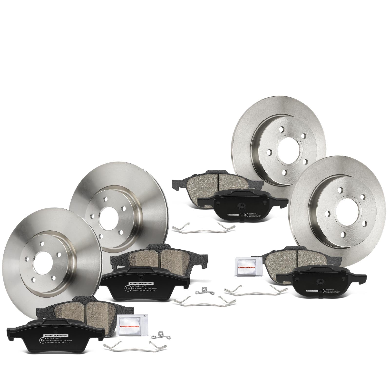 Frankberg 4x Bremsscheiben + 8x Bremsbeläge Vorne Hinten 1233679, 1360254 | Kompatibel mit Focus II Turnier DA DS FFS, Focus II Cabriolet, C-Max DM2, Focus II DA DP HCP, Focus II Stufenheck DB DH FCH