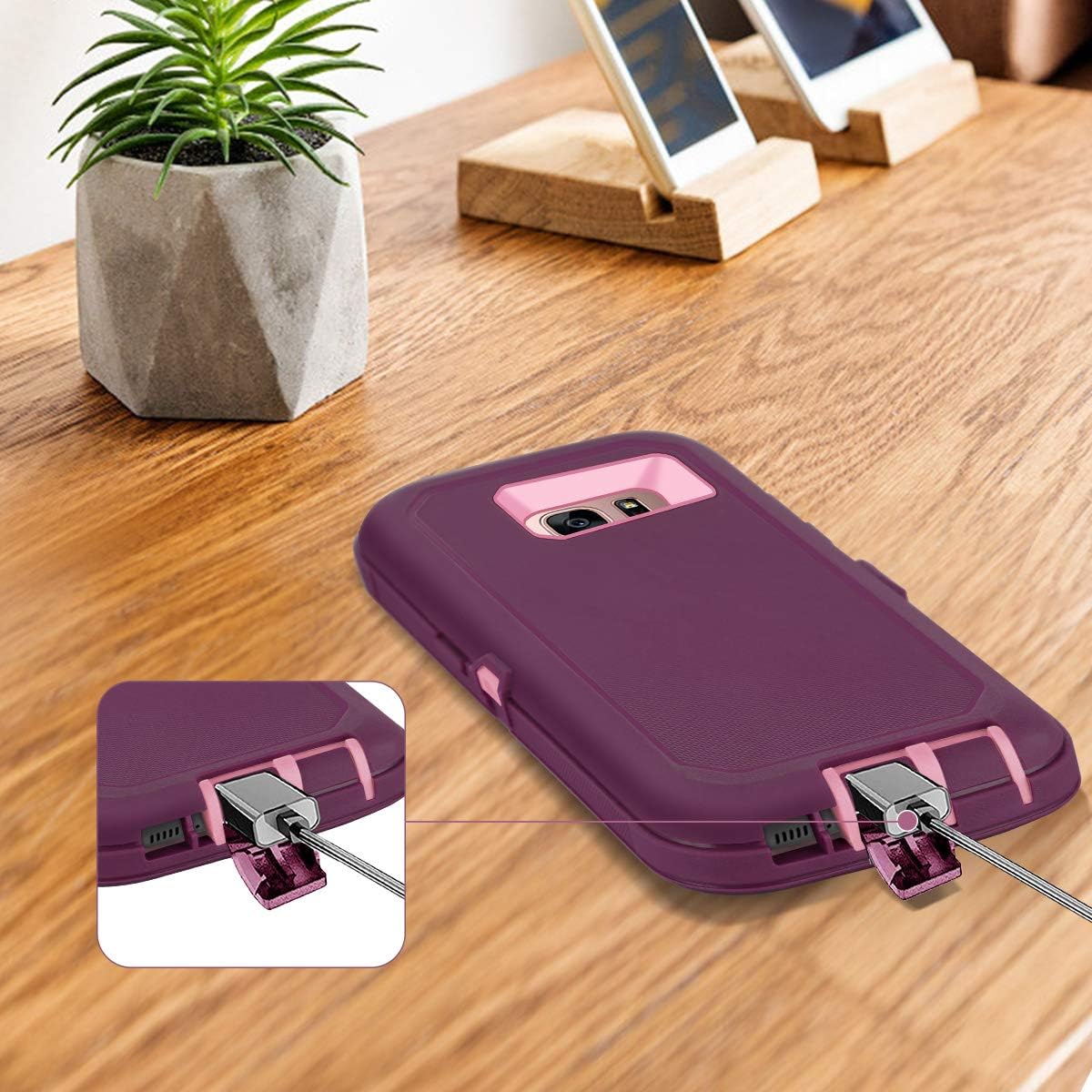 I-HONVA for Galaxy S7 Case Shockproof Dust/Drop Proof 3-Layer Full Body Protection [Without Screen Protector] Rugged Heavy Duty Durable Cover Case for Samsung Galaxy S7 G930, Purple/Pink