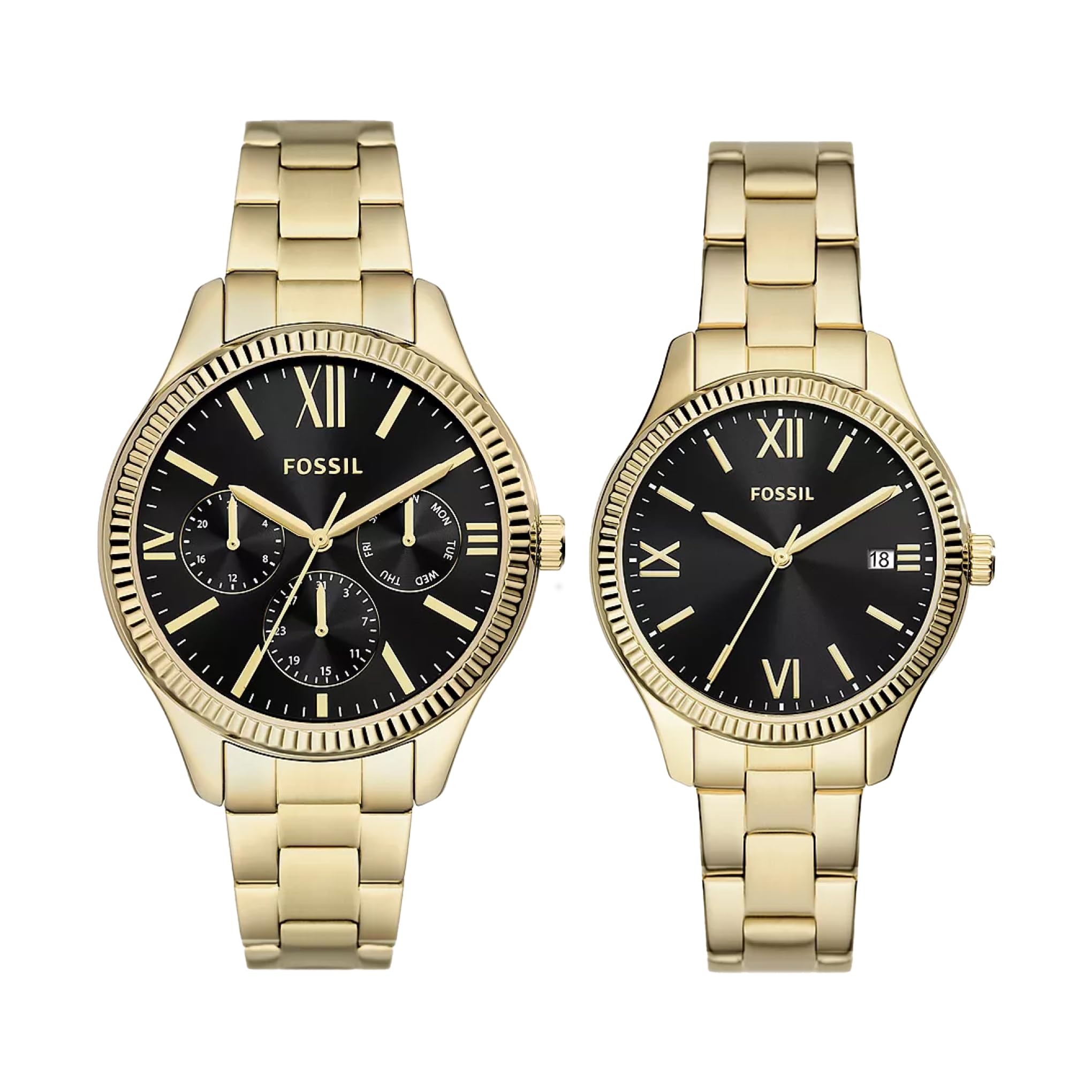 FossilHis and Hers Multifunction Gold-Tone Stainless Steel Watch Box Set - BQ2829SET