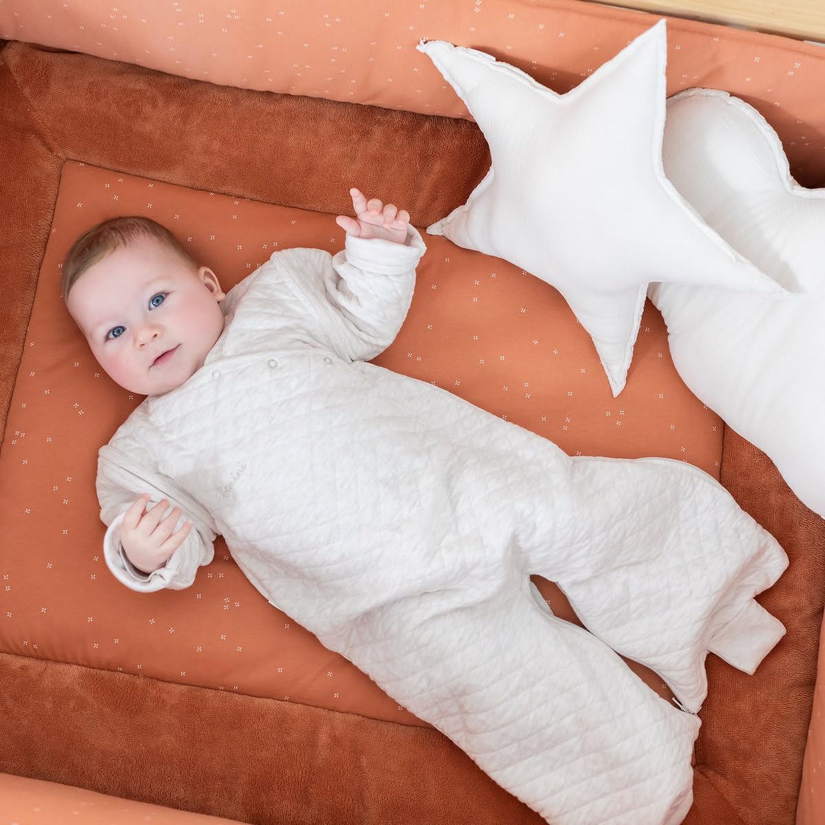 BEMINI Tapis de parc pady jersey + bambou mini imprimé celadon vert