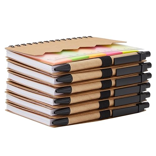 Miniatura 7 de Juvale School Supplies Pocket Notebook & Pen - 4 x 5.5 in, Brown Cover, 6-Pack - Lined Mini Notepad Spiral Journal with Elastic Pen Holder - 65 Tabs