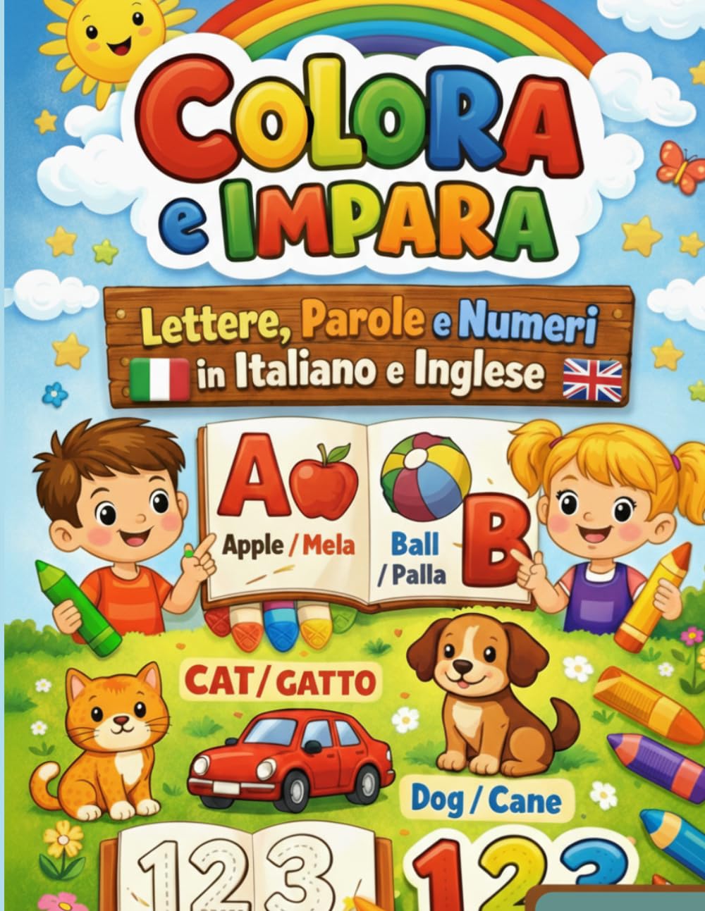 Colora e Impara: Parole,Lettere e numeri in Italiano e Inlglese