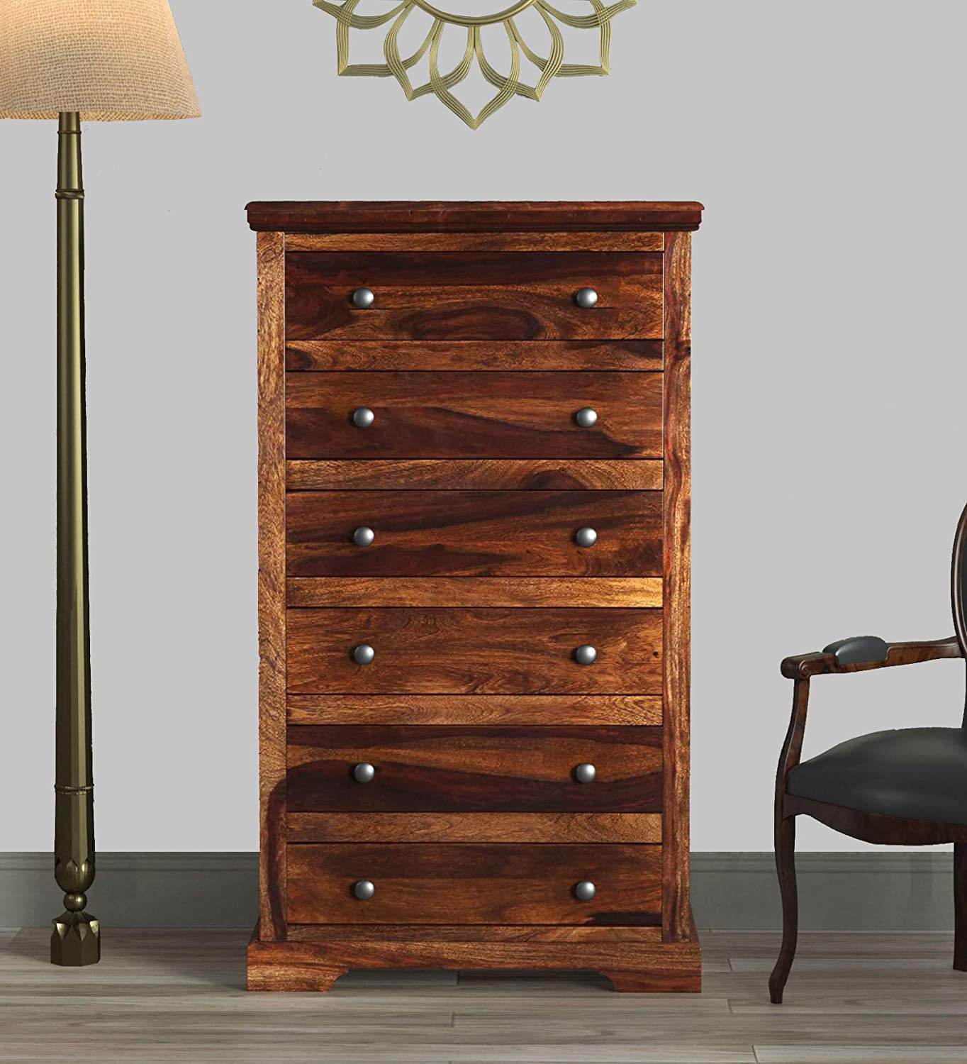 Sheesham Wood Chest of Drawer for Bedroom | Pure Solid Wood Tall 6 Drawers Storage Dresser for Home | Rosewood, Provincial Teak-image-45