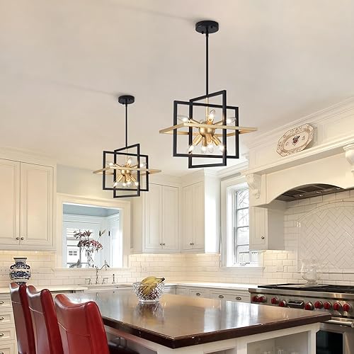 Miniatura 2 de Candelabro negro y dorado, lámpara colgante geométrica moderna de 8 luces, candelabros Sputnik colgantes industriales ajustables para comedor,