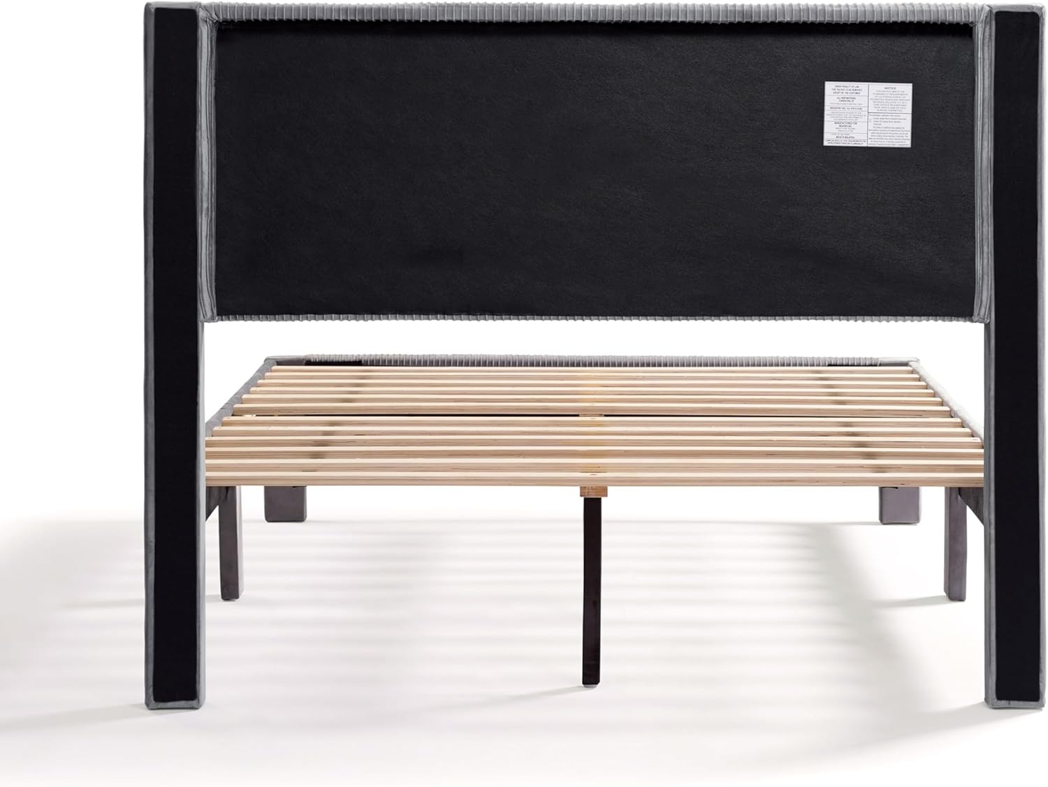Furniture of America Freya Modern Velvet Upholstered Platform Bed Frame Full Size with Channel Style Upholstered Headboard and Wooden Slats Support, No Box Spring Needed, Gray