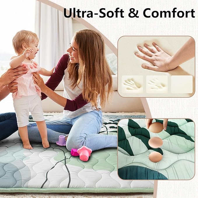 Baby Play Mat, 50x50 Playpen Mat, Thick Soft Foam Playmats for Baby, Foldable and Washable Crawling Mat for Floor(Green Leaf) miniatura 5