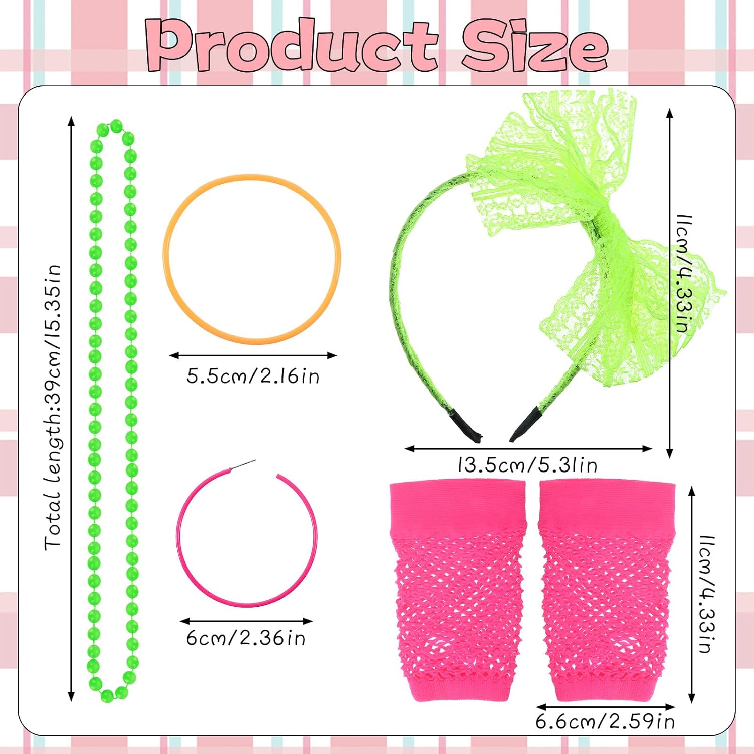 1 Set 80s Accessories for Women, Colorful Retro 80s Jewelry, Headband, Costume Accessories Set, Bright Retro Outfit Accessory for Vintage Party, Masquerade Multicolored - Image 3