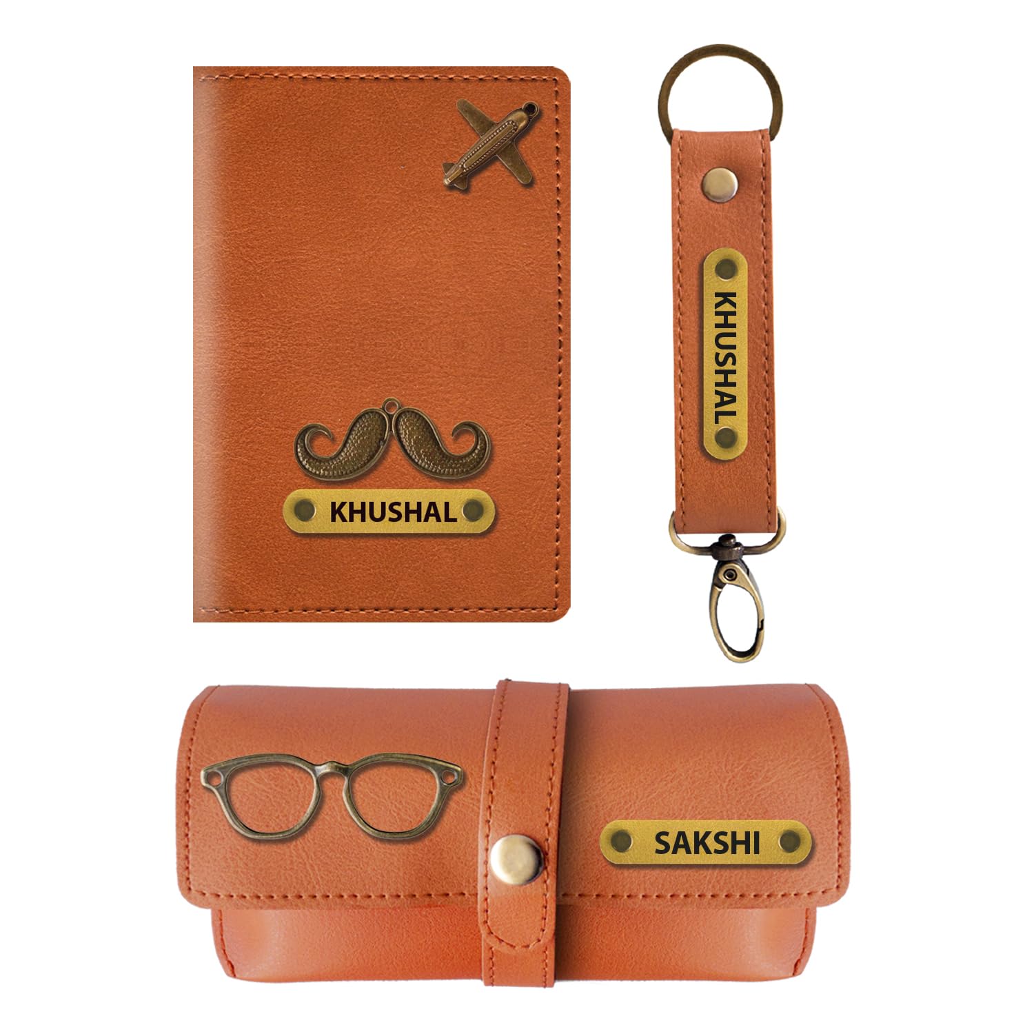Personalized Unisex Gift Combo with Passport Cover, Sunglasses Holder and Keychain; Giftset for Valentines, Birthdays & Wedding Anniversary-image-29